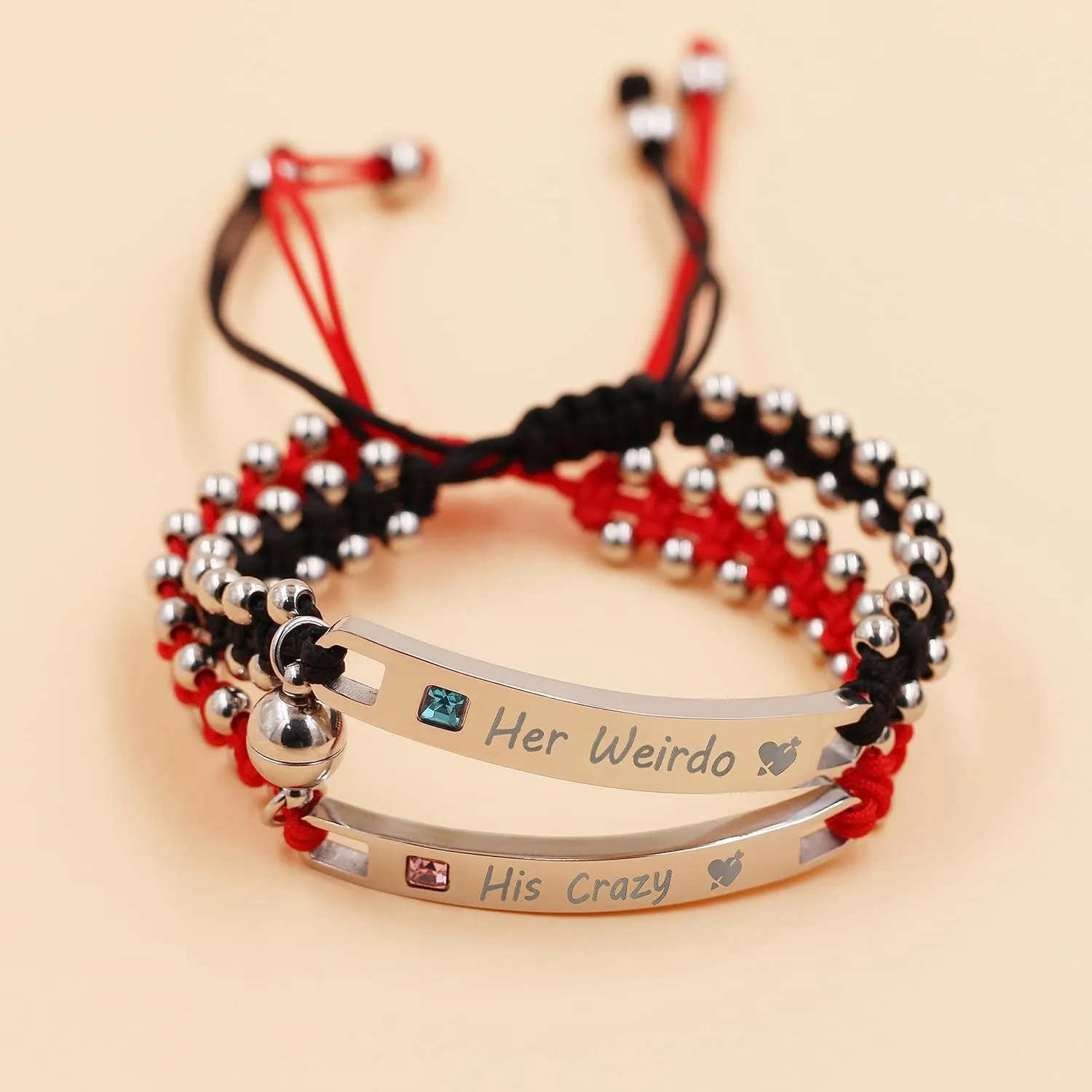 1 Pair His and Hers Customized Name Long Distance Bracelets for Couples, Personalized Laser Inscription Double Layer White Turquoise Charm Bracelets Set Y3877