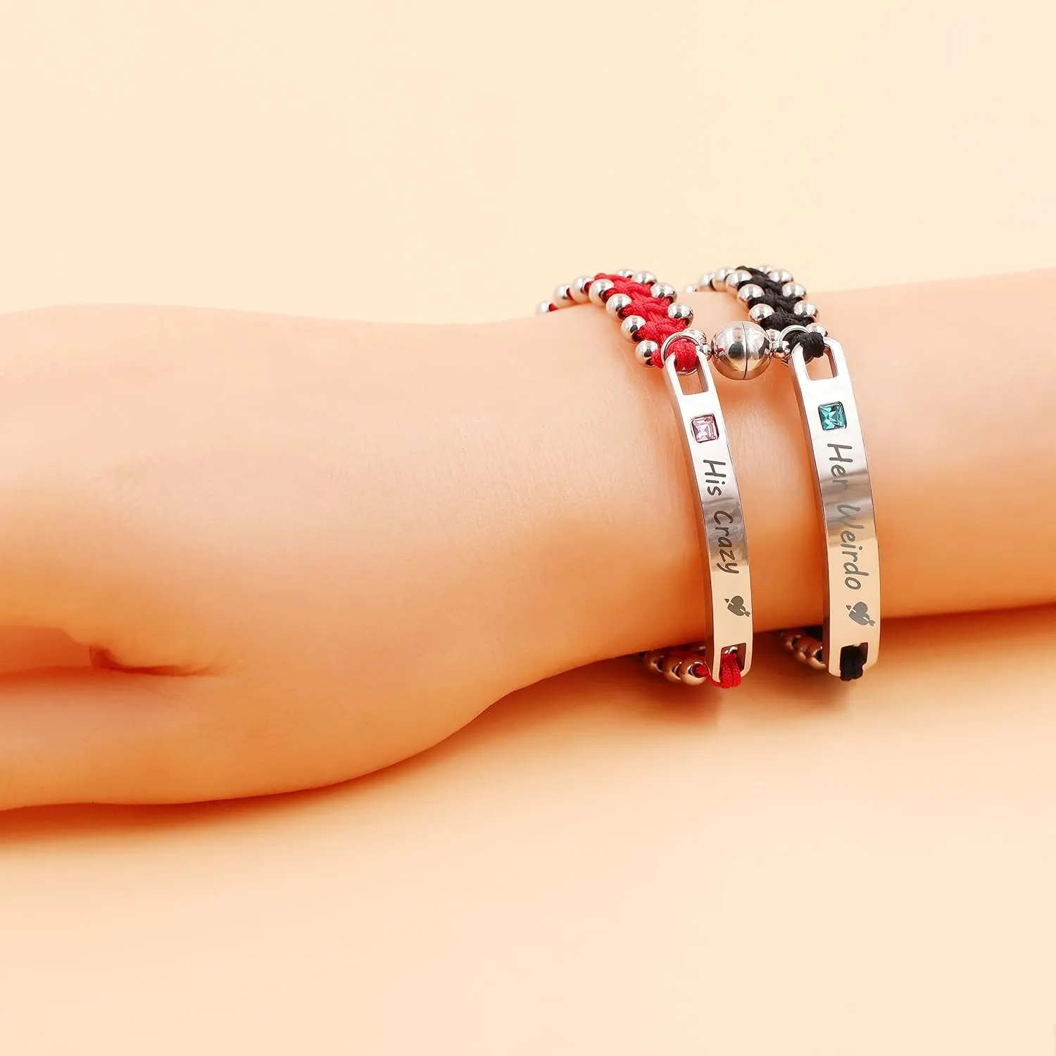 1 Pair His and Hers Customized Name Long Distance Bracelets for Couples, Personalized Laser Inscription Double Layer White Turquoise Charm Bracelets Set Y3877