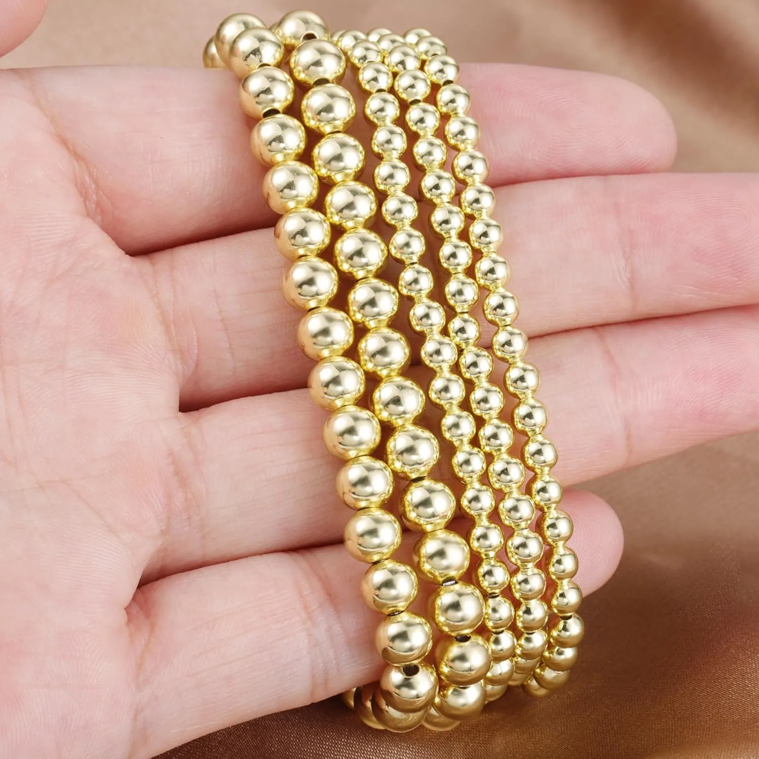 14K Gold Chai14K Gold Chain Bracelets Set for Women, Dainty Paperclip Link Bead Stackable Layered Bracelets Metal Fashion Jewelry