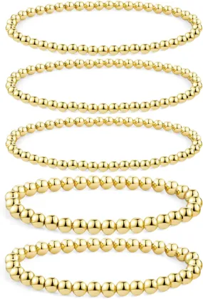 14K Gold Chai14K Gold Chain Bracelets Set for Women, Dainty Paperclip Link Bead Stackable Layered Bracelets Metal Fashion Jewelry