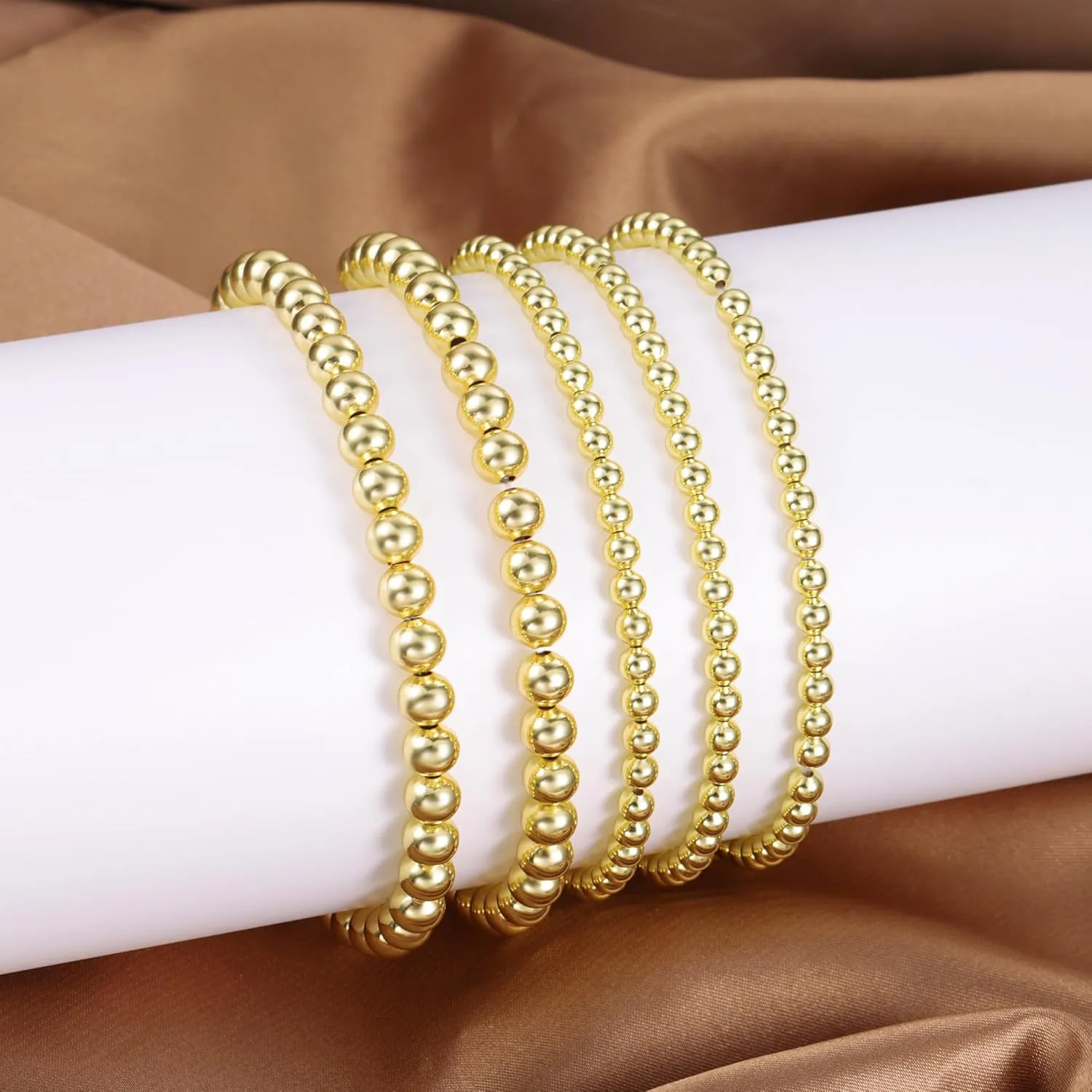 14K Gold Chai14K Gold Chain Bracelets Set for Women, Dainty Paperclip Link Bead Stackable Layered Bracelets Metal Fashion Jewelry