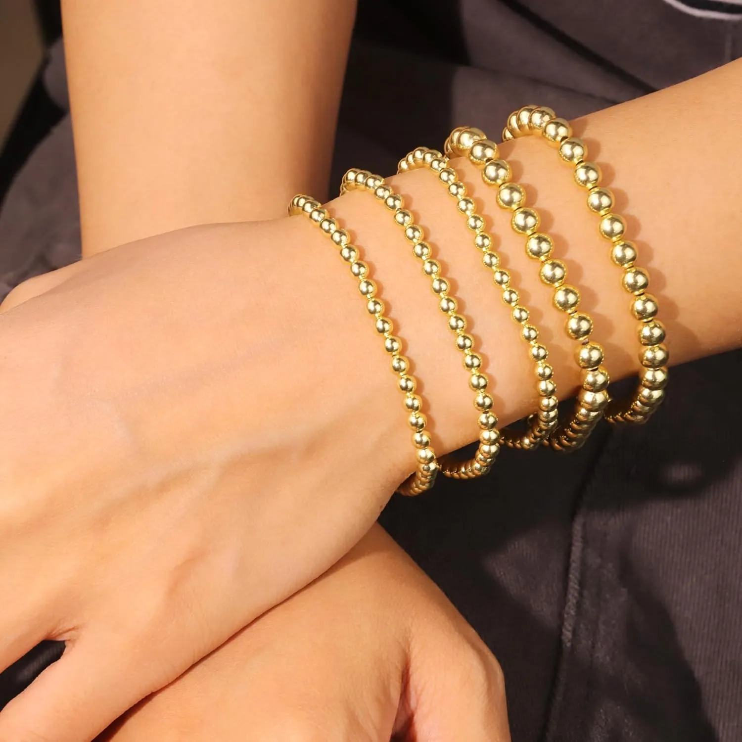 14K Gold Chai14K Gold Chain Bracelets Set for Women, Dainty Paperclip Link Bead Stackable Layered Bracelets Metal Fashion Jewelry