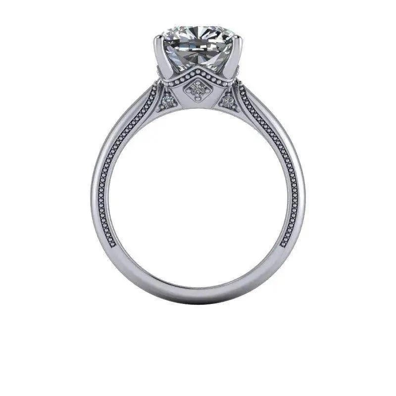 3.84 CTW Colorless Moissanite Bridal Set Cushion Cut Milgrain Accented Engagement Ring