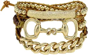 4031650 Snaffle Bit Leather Chain Combination Wrap Bracelet Western Stirrups