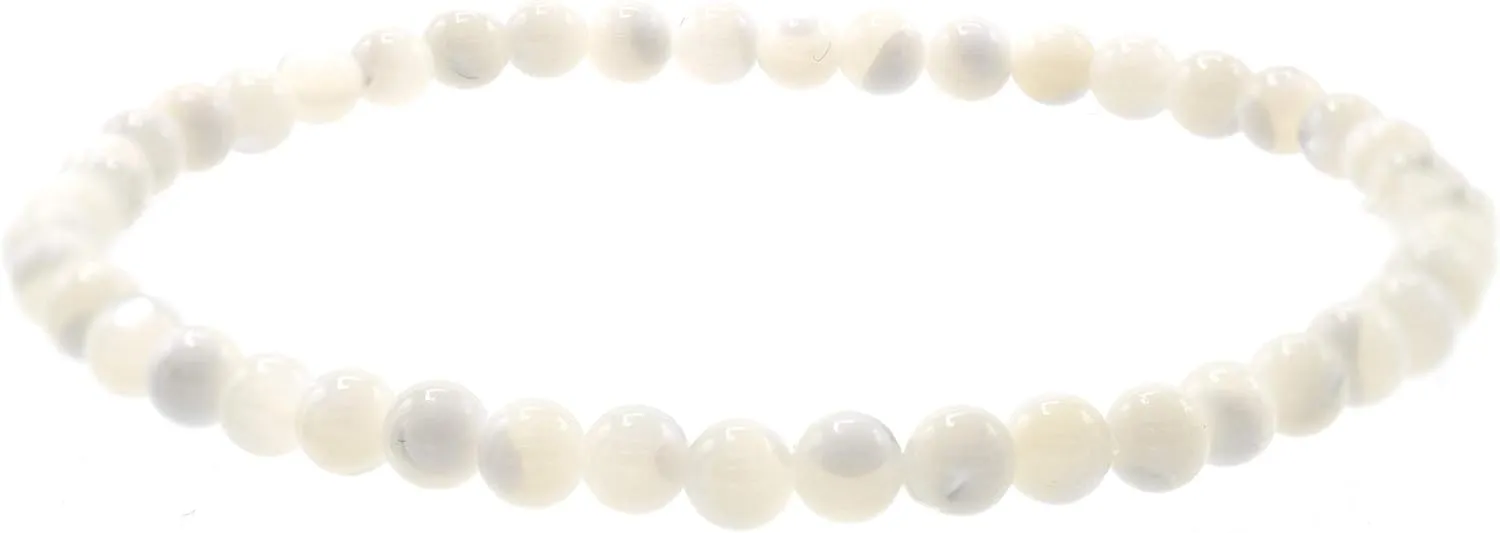 4mm Smooth White Mother of Pearl (Shell) Stretch Bracelet (in various sizes: 7", 7.5" or 8")