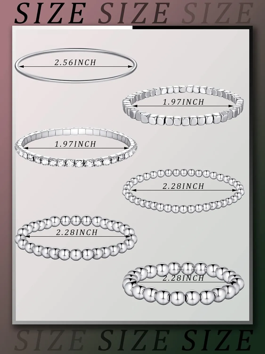 6 Pieces Bracelets Set for Women Stackable Elastic Bead Ball Sets Thin Bangle Stretch Cubic Bead Tennis Bracelet with Round Moissanite