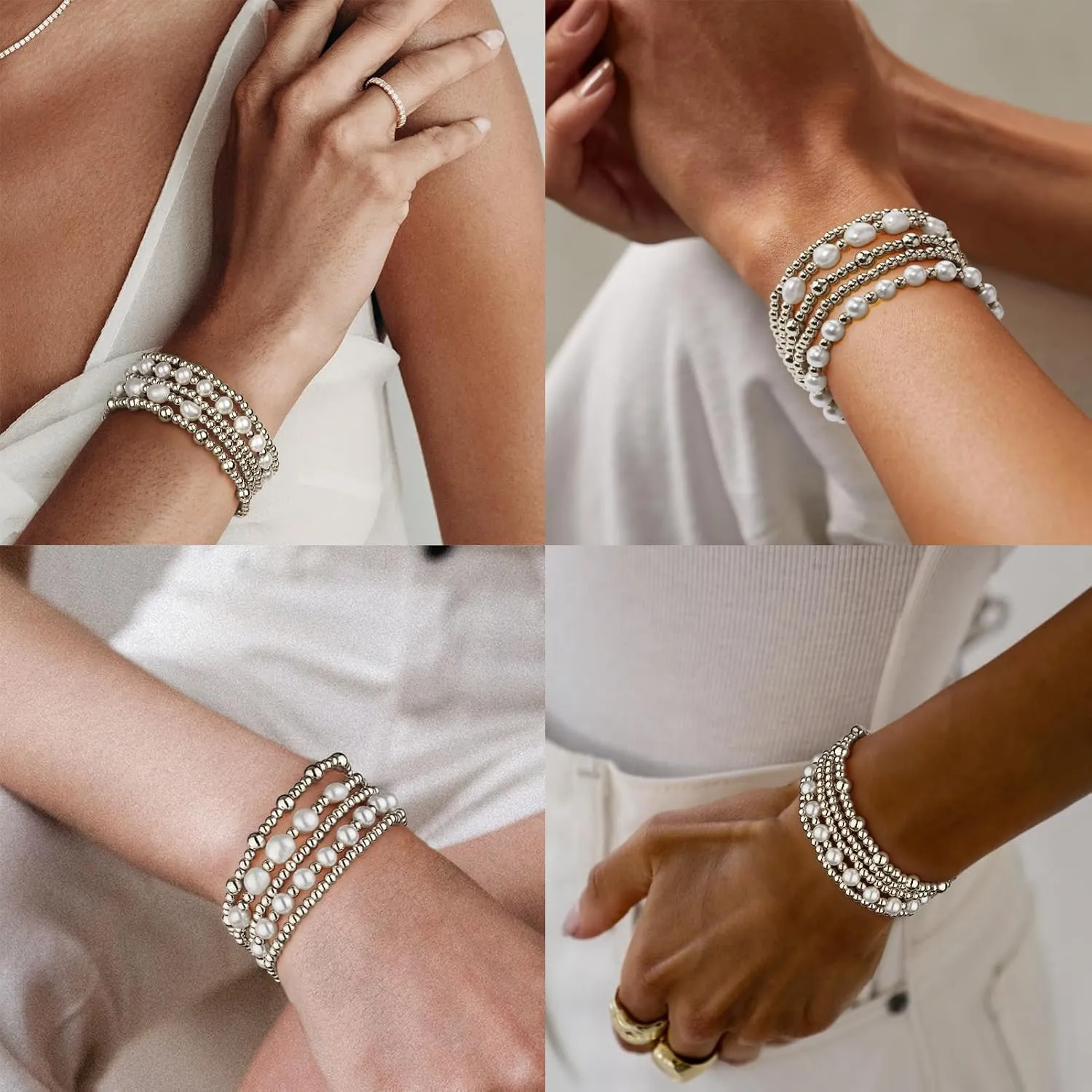 adoyi Gold Bracelets for Women Beaded Bracelet 14K Gold Plated Bracelet Stack Strand Stretch Bead Ball Bracelet Set Stackable Bracelet Adjustable Bracelet Set Jewelry for Gifts