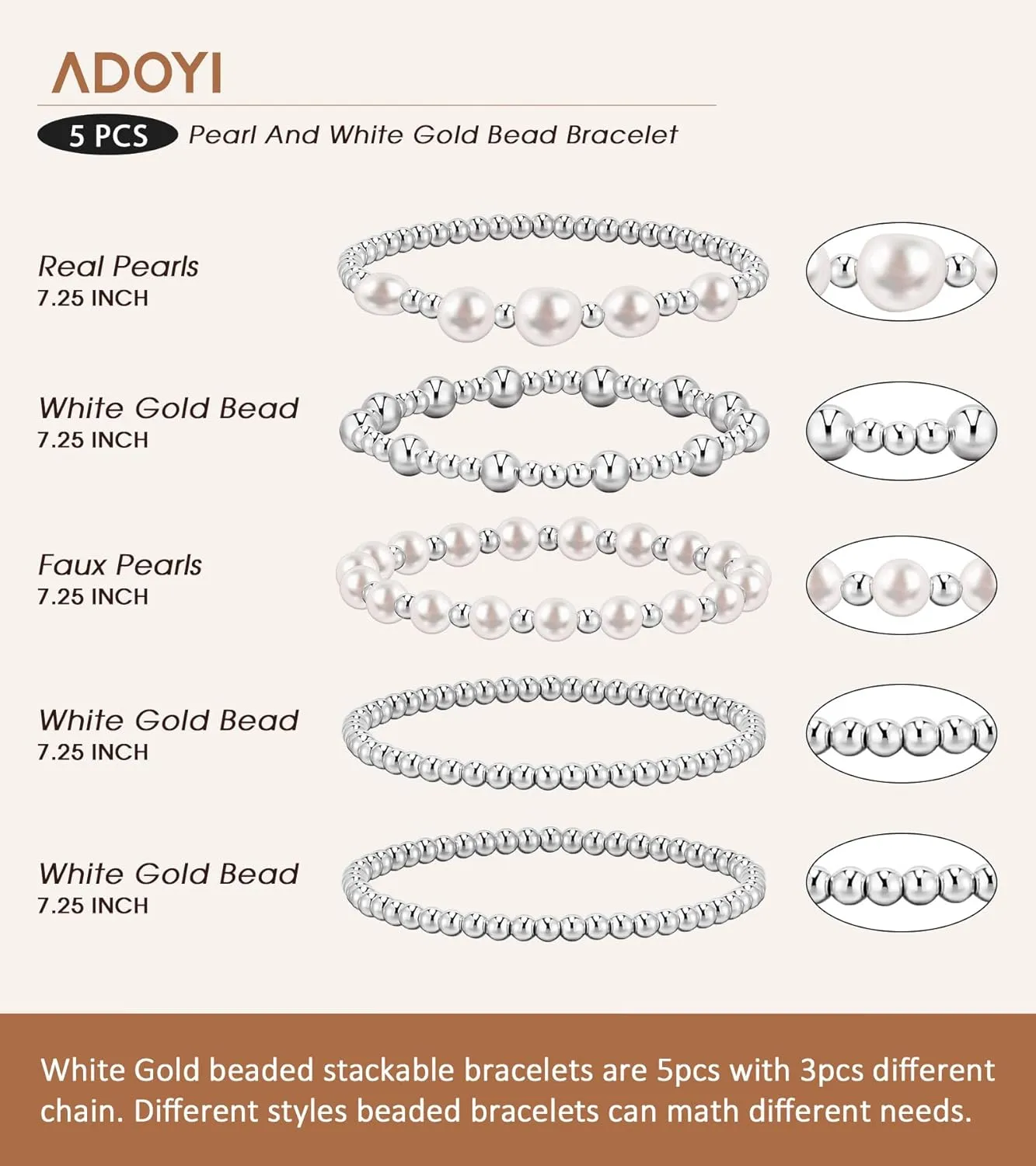 adoyi Gold Bracelets for Women Beaded Bracelet 14K Gold Plated Bracelet Stack Strand Stretch Bead Ball Bracelet Set Stackable Bracelet Adjustable Bracelet Set Jewelry for Gifts