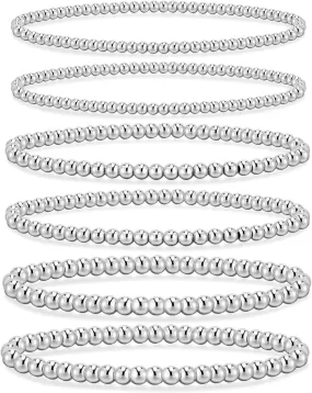 adoyi Gold Bracelets for Women Waterproof, 14K Gold Plated Beaded Strand Bead Ball Bracelets stack Adjustable Jewelry Set for Gifts