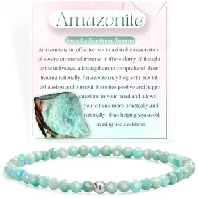 Amazonite - Restoration - Beaded Bracelets for Women, Handmade Natural Stone 4mm Beads 925 Sterling Silver Stretch Bracelets, Chakra Crystal Gemstone Jewelry Gifts