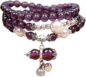 Amethyst Beads Bracelets, 6mm Purple Bead Stretchy Gourd Bracelet Chakra Braceleted Good Luck Mala Necklace Thanksgiving Gift Unisex