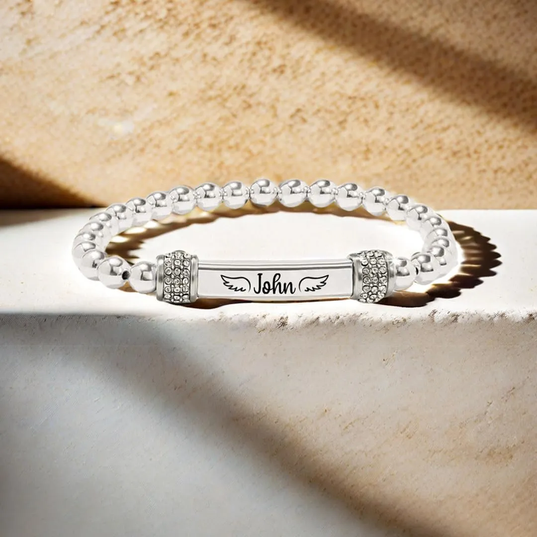 Angel Memorial Bracelet for Women In Memory of Loved Ones Silver Stainless Steel Custom Name Angel Bead Bracelet