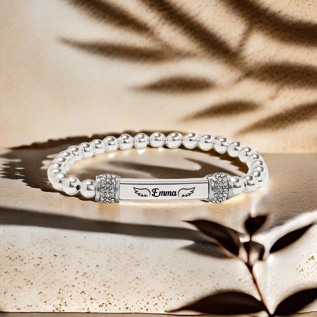 Angel Memorial Bracelet for Women In Memory of Loved Ones Silver Stainless Steel Custom Name Angel Bead Bracelet