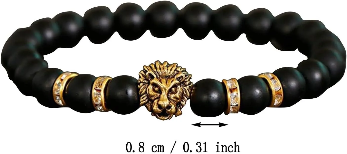 Beaded Bracelets for Men Women 8mm Tiger Eye Bead Bracelet Adjustable Natural Lava Rock Stone Oil Anxiety Aromatherapy Bracelets Jewelry Gifts Self Piercing Earrings Hoops (C, One Size)