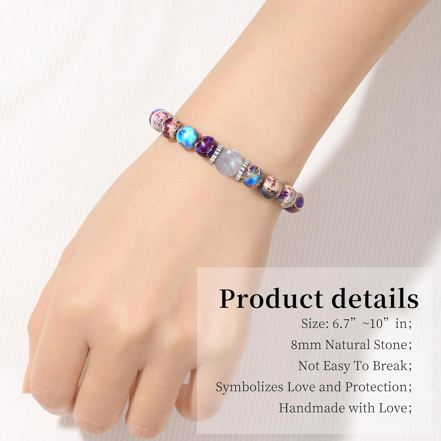 Beaded Bracelets for Women Mom Birthday Gifts Stretch Bracelets Moonstone Bracelet Purple Gifts Jewelry for Women Mom Mother Gifts for New Mom