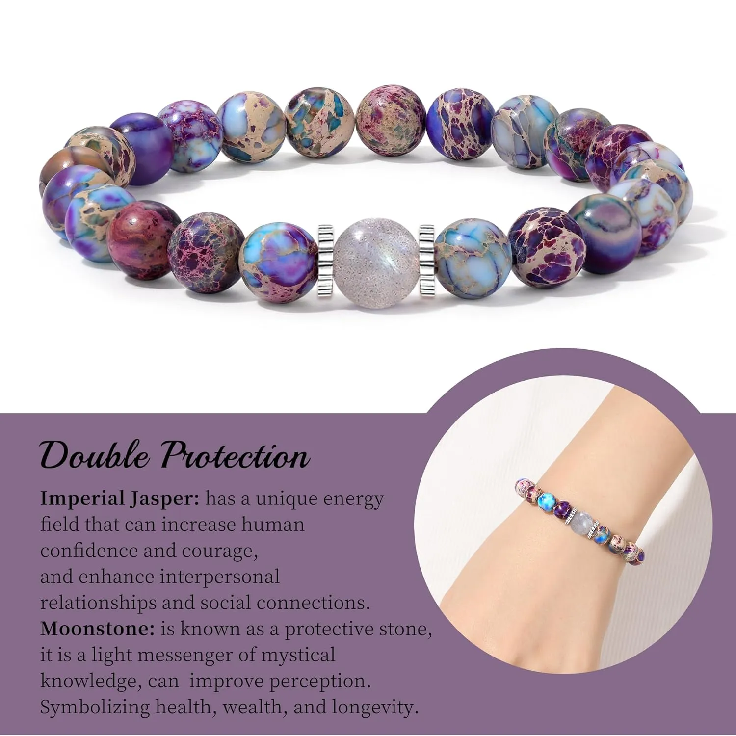 Beaded Bracelets for Women Mom Birthday Gifts Stretch Bracelets Moonstone Bracelet Purple Gifts Jewelry for Women Mom Mother Gifts for New Mom