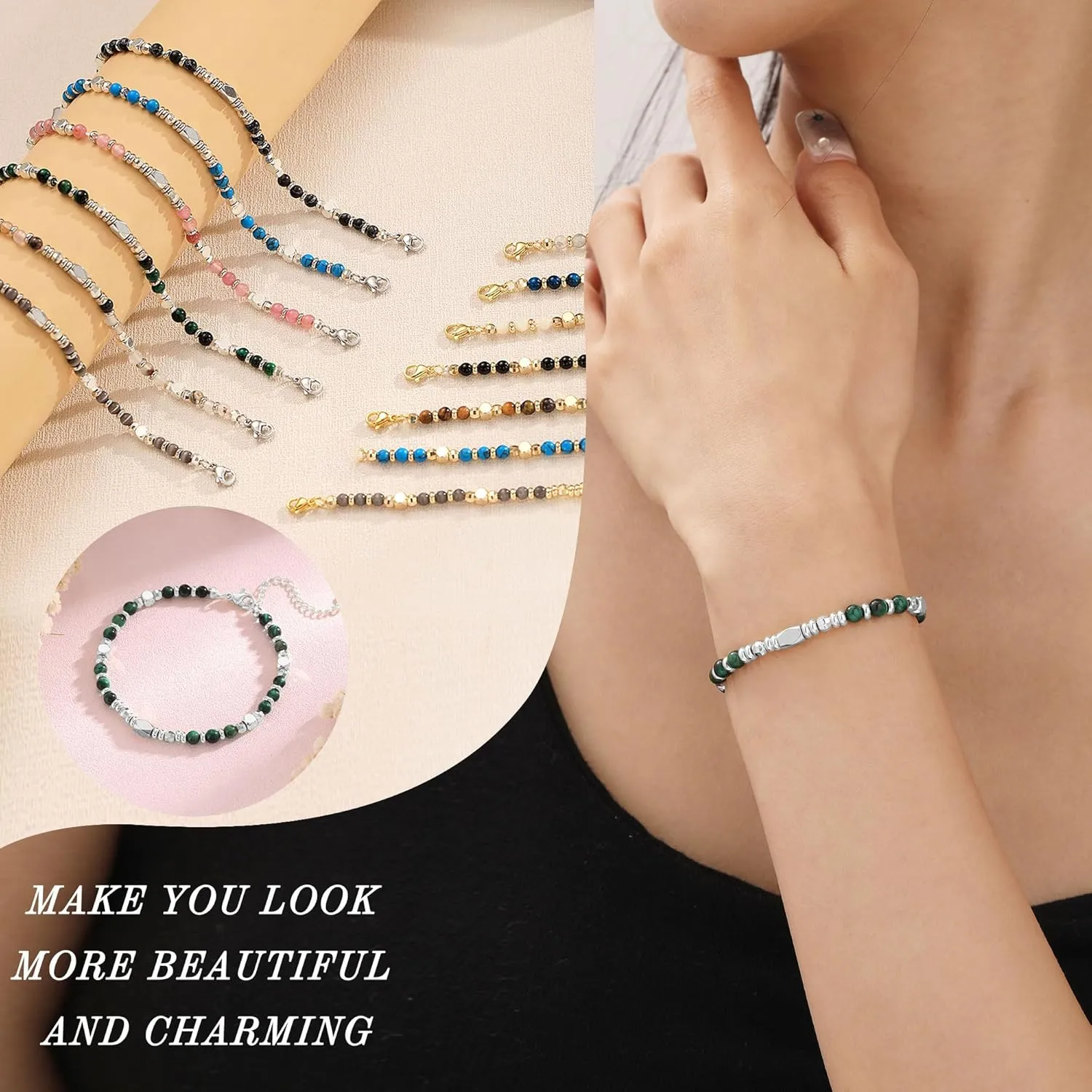 Beaded Bracelets for Women Teen Girl Gifts Trendy Stuff Mothers Day Gifts for Mom from Daughter Inspirational Gifts for Her Dainty Gold Bracelet Adjustable Gemstone Christmas Jewelry