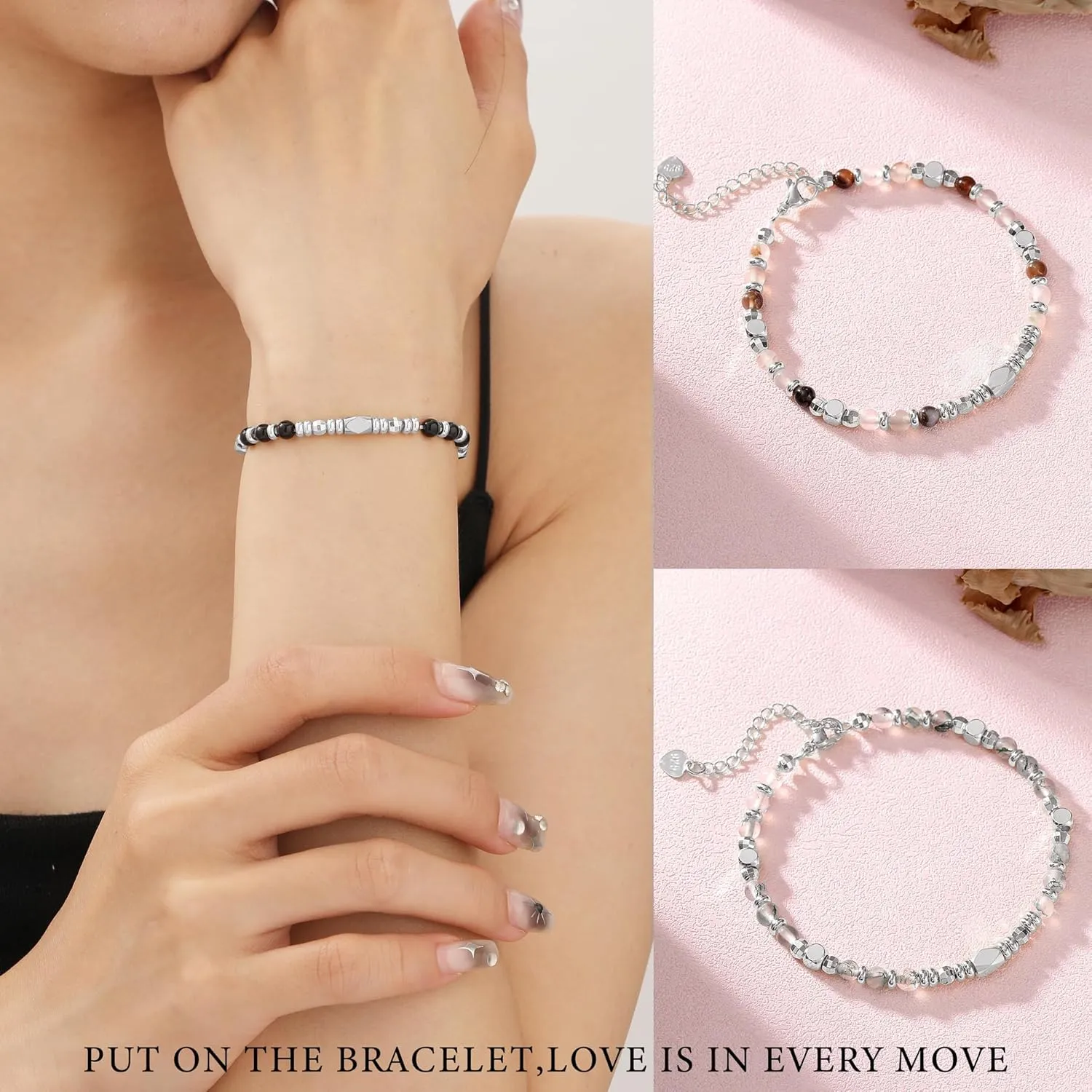 Beaded Bracelets for Women Teen Girl Gifts Trendy Stuff Mothers Day Gifts for Mom from Daughter Inspirational Gifts for Her Dainty Gold Bracelet Adjustable Gemstone Christmas Jewelry