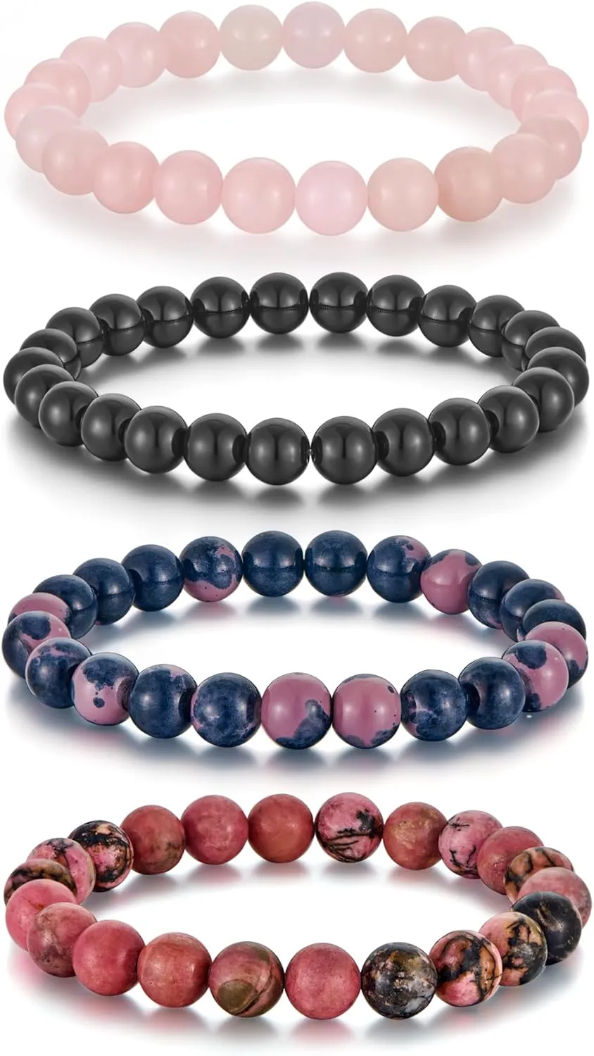 Beaded Bracelets Set for Men Women Natural Healing Crystal Gemstones Bracelet Stretchable Elastic Couple Bracelet