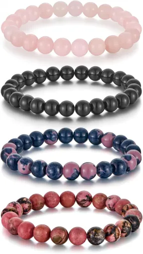 Beaded Bracelets Set for Men Women Natural Healing Crystal Gemstones Bracelet Stretchable Elastic Couple Bracelet