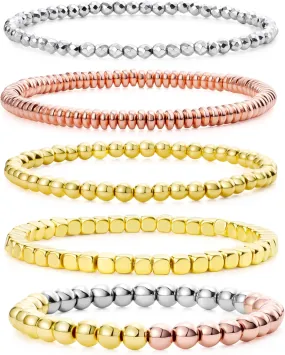 Bivei Beaded Bracelet Set 5pcs for Women Men - Natural Gemstone Crystal Bracelets Healing Anxiety Round Stretch Jewelry