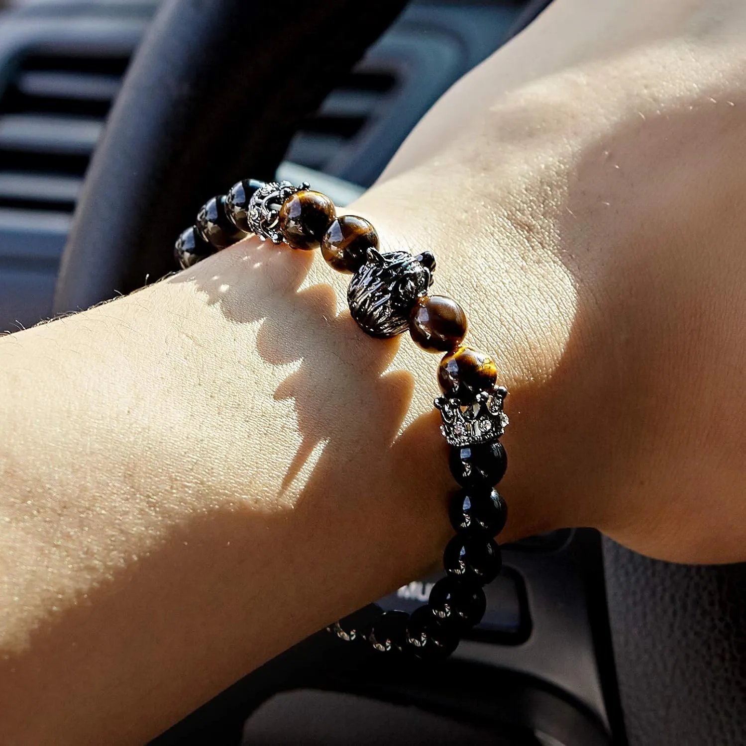 Black Matte Beads Bracelets 8mm Onyx Stone Bracelets Sets Charm King Crown for Women Men Jewelry
