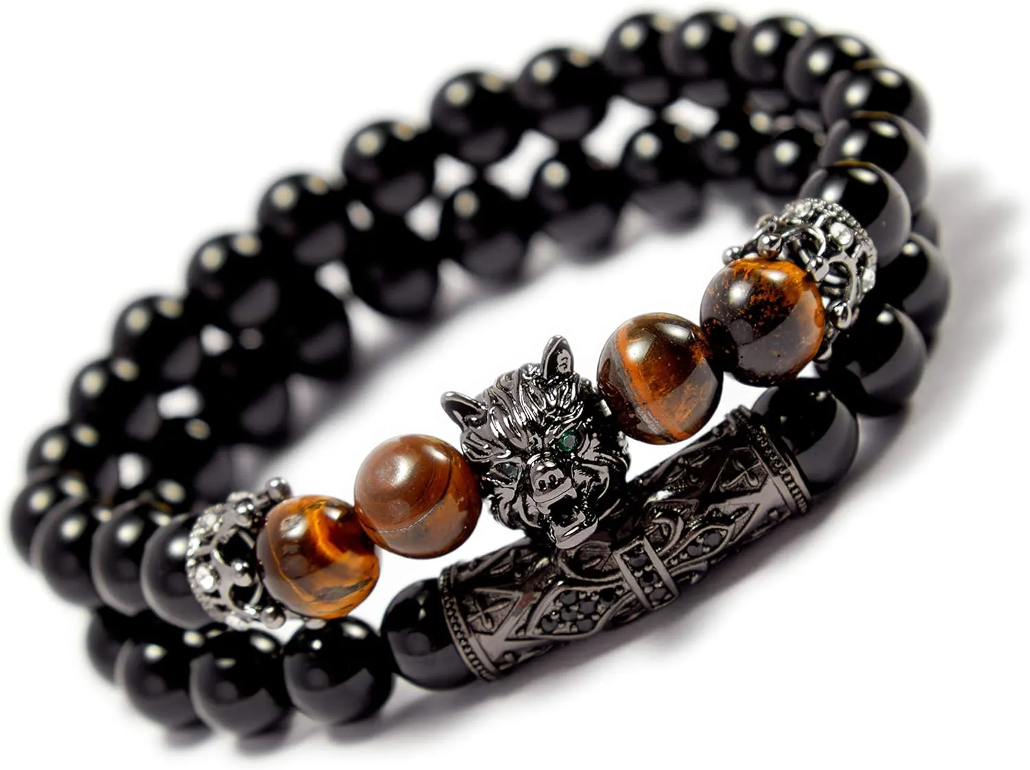 Black Matte Beads Bracelets 8mm Onyx Stone Bracelets Sets Charm King Crown for Women Men Jewelry