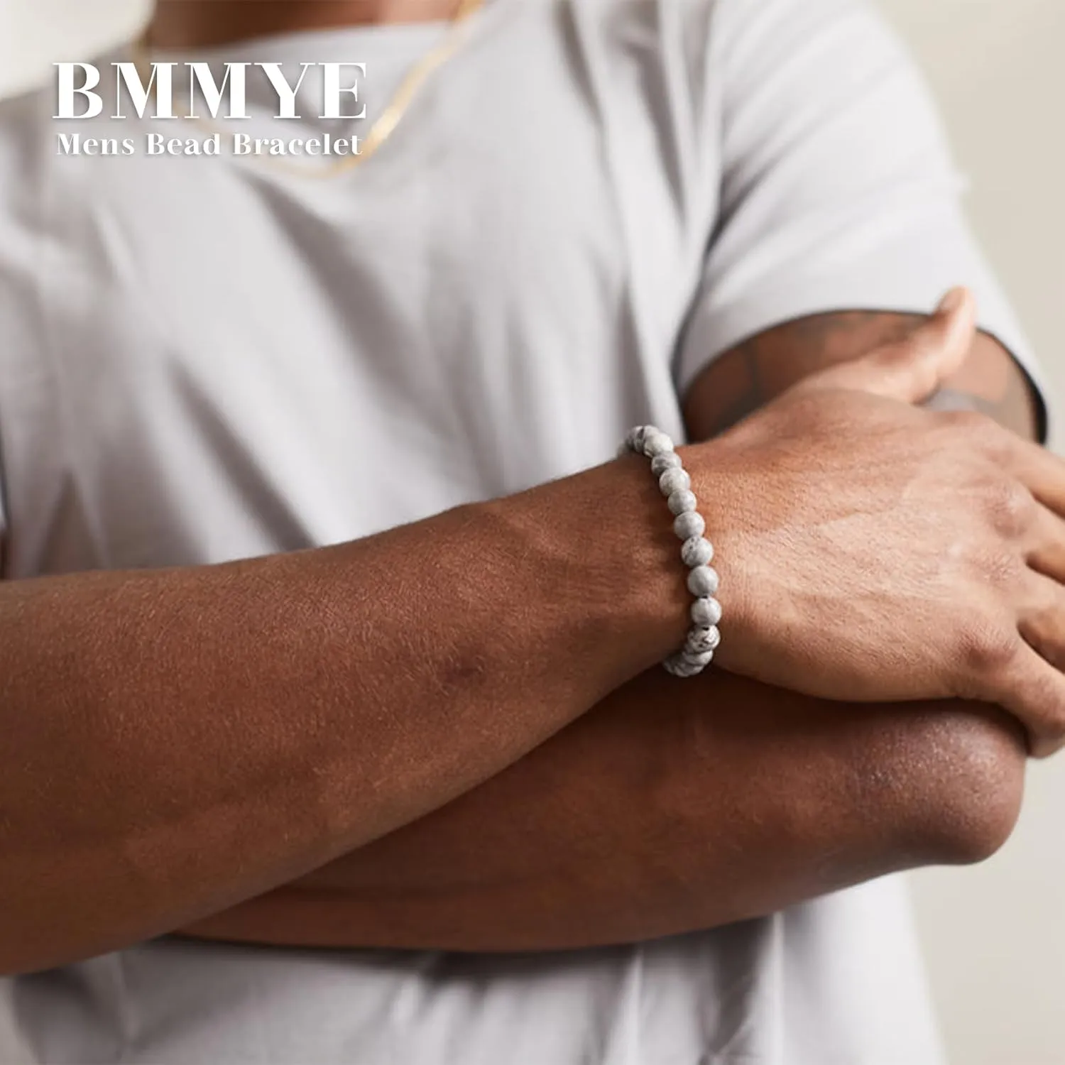 BMMYE 2-4Pcs Mens Beaded Bracelets 8mm Strech Bead Bracelet for Men Natural Stone Lava Rock Tiger Eye Obsidian Bracelets for Men Mens Jewlery Bracelet Gift