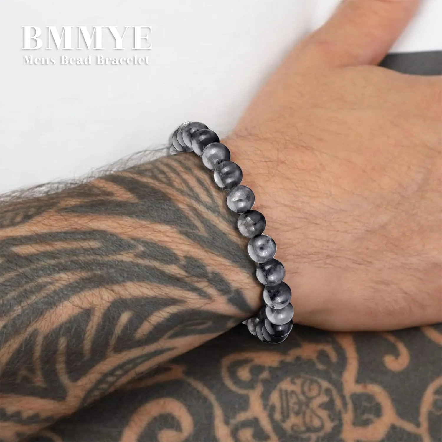 BMMYE 2-4Pcs Mens Beaded Bracelets 8mm Strech Bead Bracelet for Men Natural Stone Lava Rock Tiger Eye Obsidian Bracelets for Men Mens Jewlery Bracelet Gift