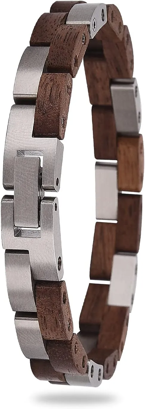 BOBO BIRD Mens Wooden Bracelet Stylish Wood & Stainless Steel Combined Wooden Bangle Jewelry Great Gift for Men