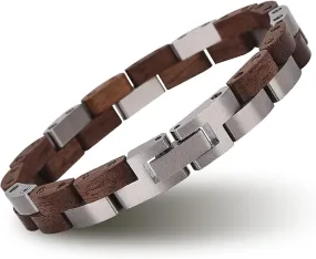 BOBO BIRD Mens Wooden Bracelet Stylish Wood & Stainless Steel Combined Wooden Bangle Jewelry Great Gift for Men