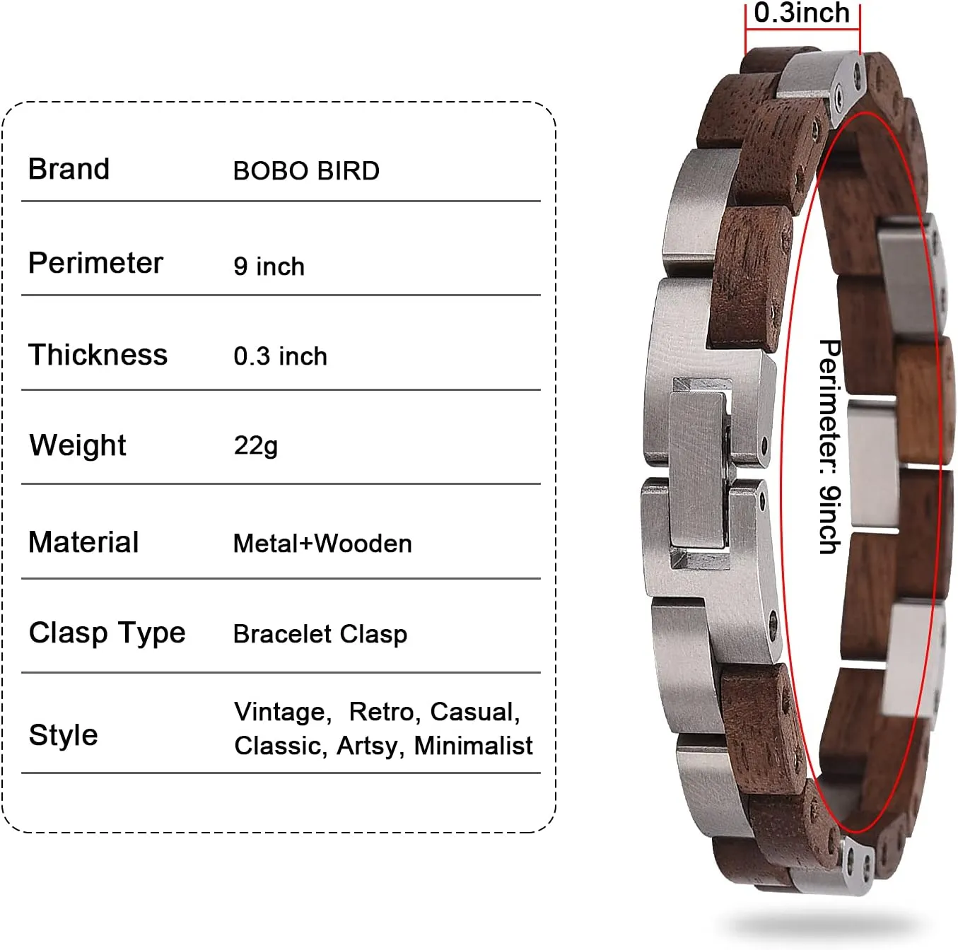 BOBO BIRD Mens Wooden Bracelet Stylish Wood & Stainless Steel Combined Wooden Bangle Jewelry Great Gift for Men
