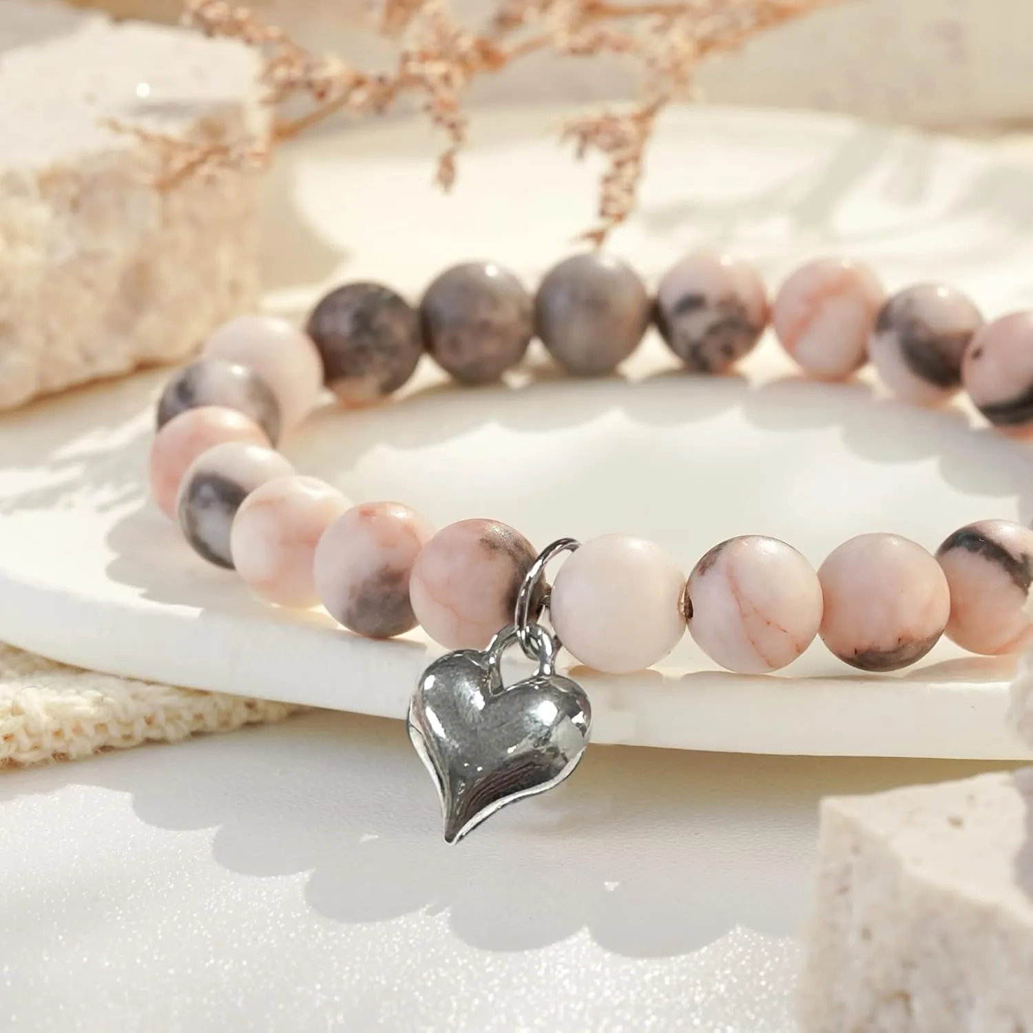 BONITTER Gifts for Teen Girls, Christian Easter Gift Natural Stone Cross Bracelet Heart Bracelets Birthday Gift for Girls Boys Trendy Stuff with Inspirational Card