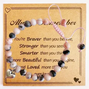 BONITTER Gifts for Teen Girls, Christian Easter Gift Natural Stone Cross Bracelet Heart Bracelets Birthday Gift for Girls Boys Trendy Stuff with Inspirational Card