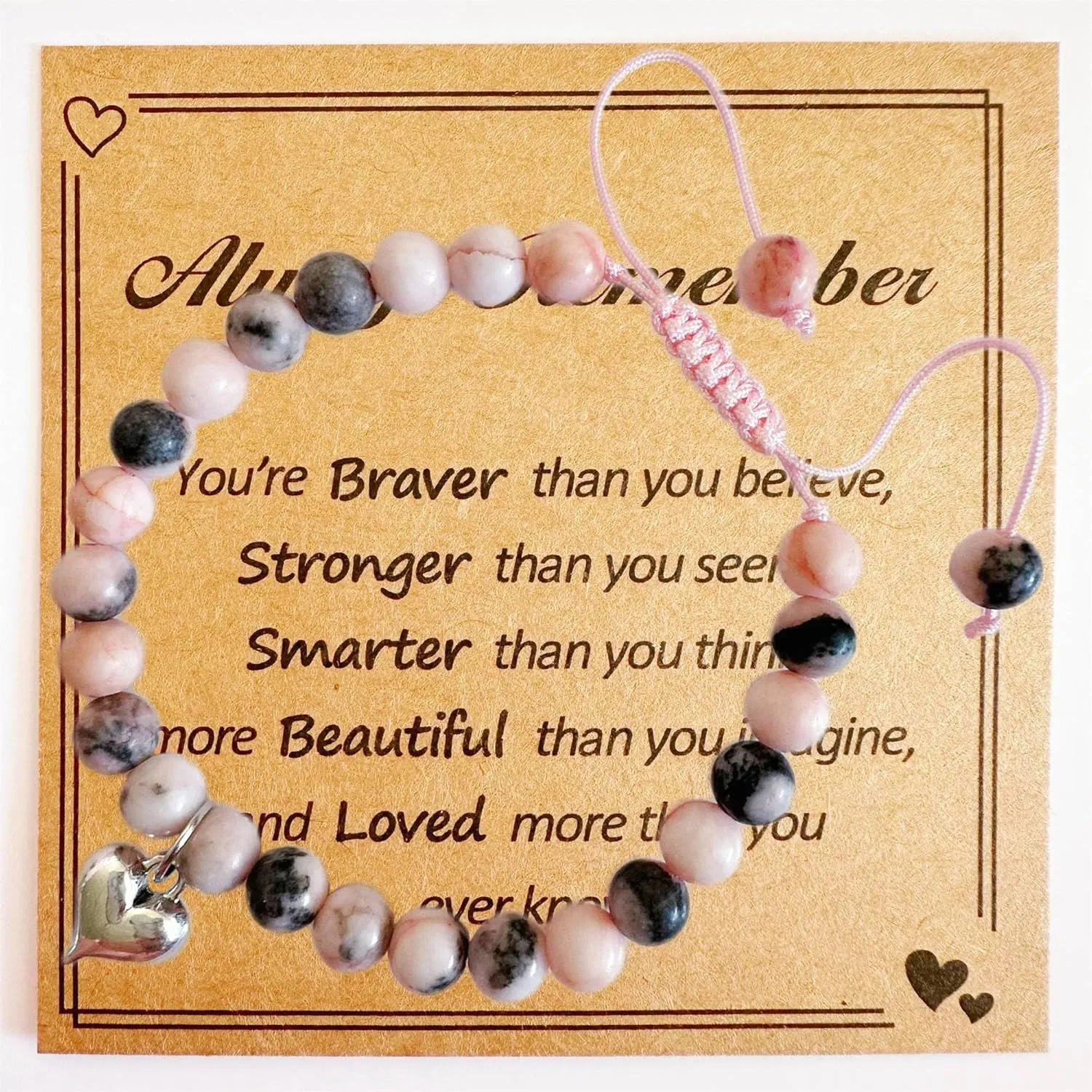 BONITTER Gifts for Teen Girls, Christian Easter Gift Natural Stone Cross Bracelet Heart Bracelets Birthday Gift for Girls Boys Trendy Stuff with Inspirational Card