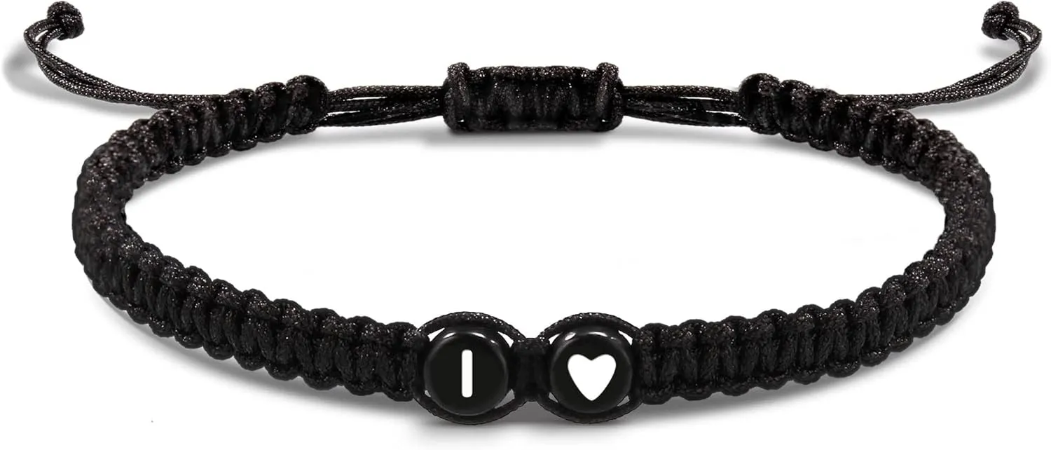 Btysun Initial Bracelets for Women Teen Gifts Trendy Stuff Best Friend Birthday Gifts Graduation Adjustable Letter A-Z Braided Bracelets Heart Link Sister Daughter Mother's Day Mom Female Christmas Jewelry