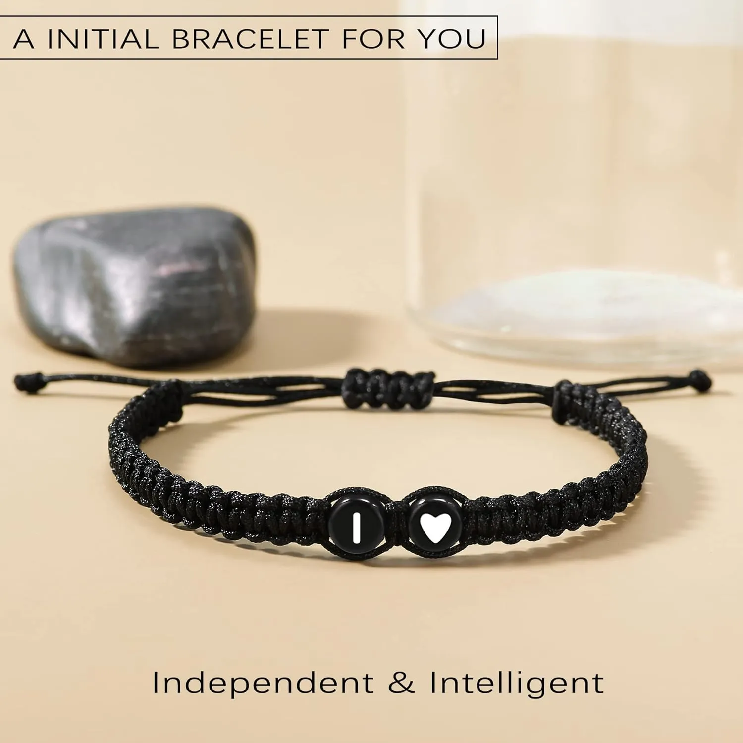 Btysun Initial Bracelets for Women Teen Gifts Trendy Stuff Best Friend Birthday Gifts Graduation Adjustable Letter A-Z Braided Bracelets Heart Link Sister Daughter Mother's Day Mom Female Christmas Jewelry