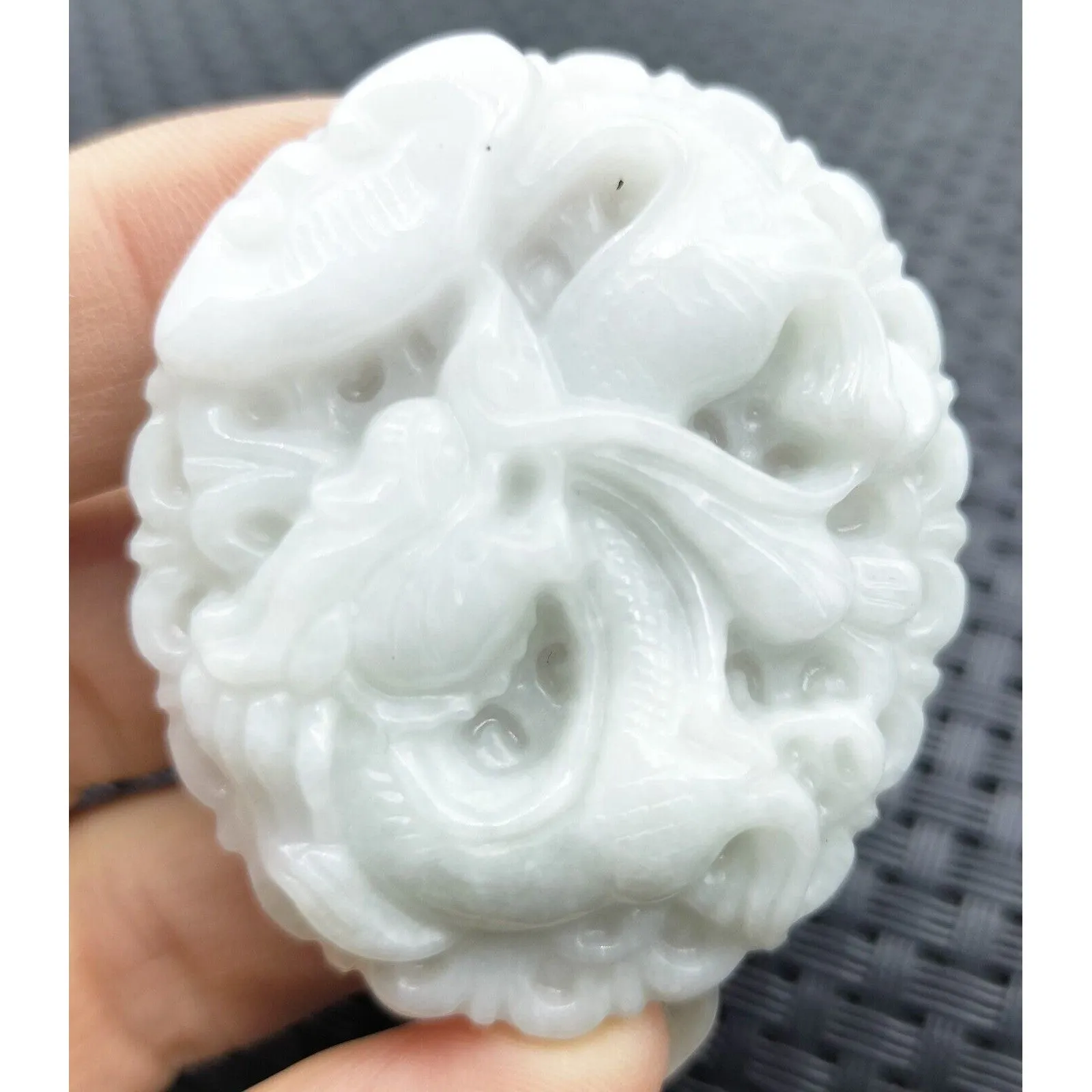 Certified Lavender Natural Type A Jade Jadeite Hand-Carved Dragon with a Ruyi Pendant Necklace