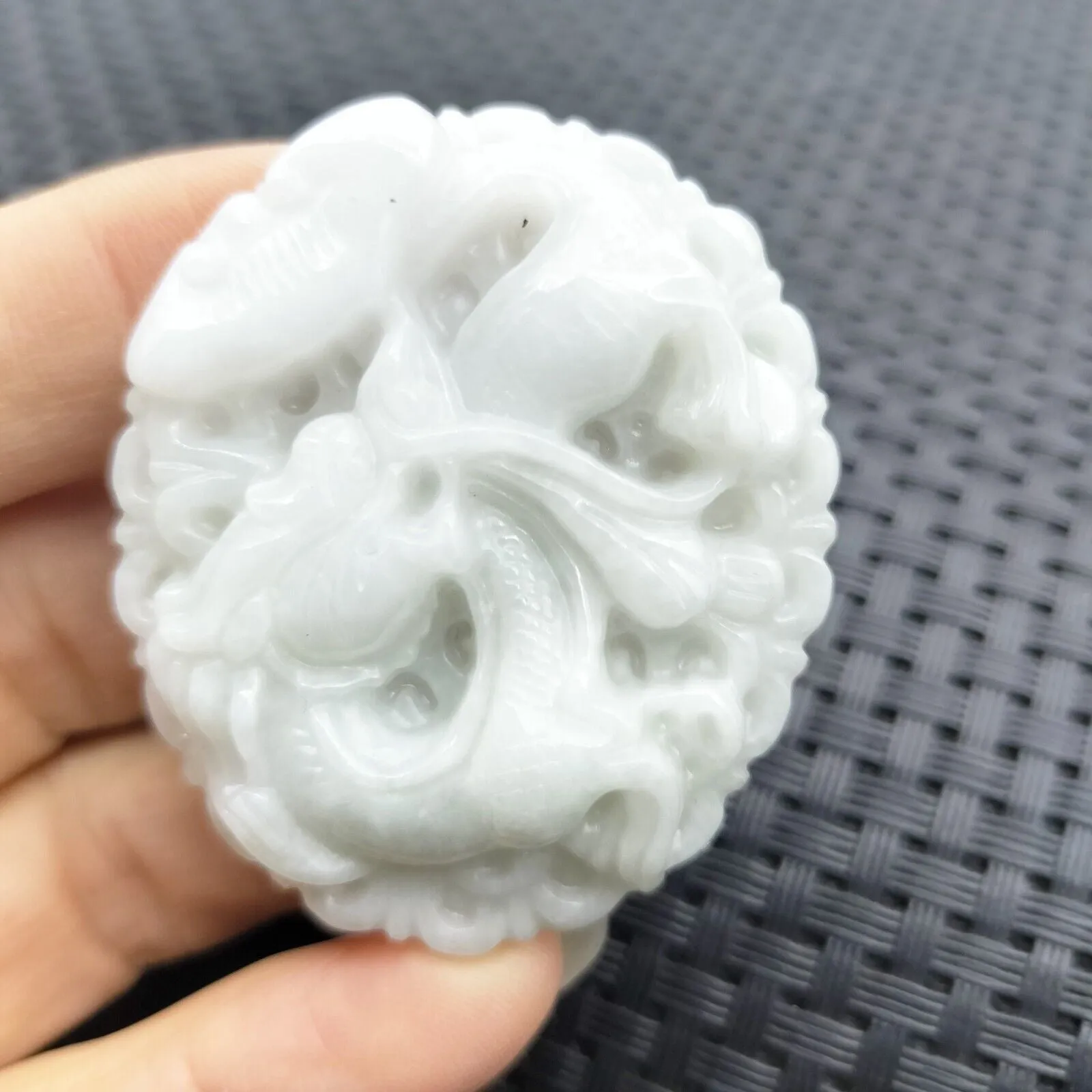 Certified Lavender Natural Type A Jade Jadeite Hand-Carved Dragon with a Ruyi Pendant Necklace