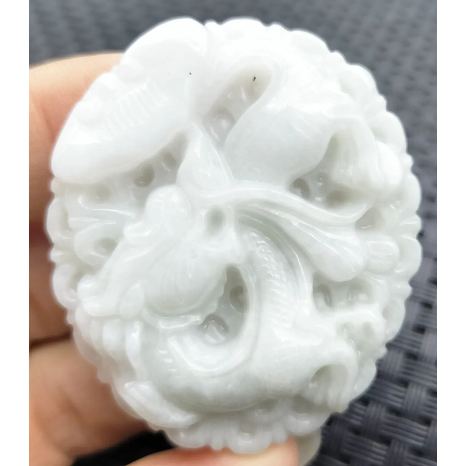 Certified Lavender Natural Type A Jade Jadeite Hand-Carved Dragon with a Ruyi Pendant Necklace