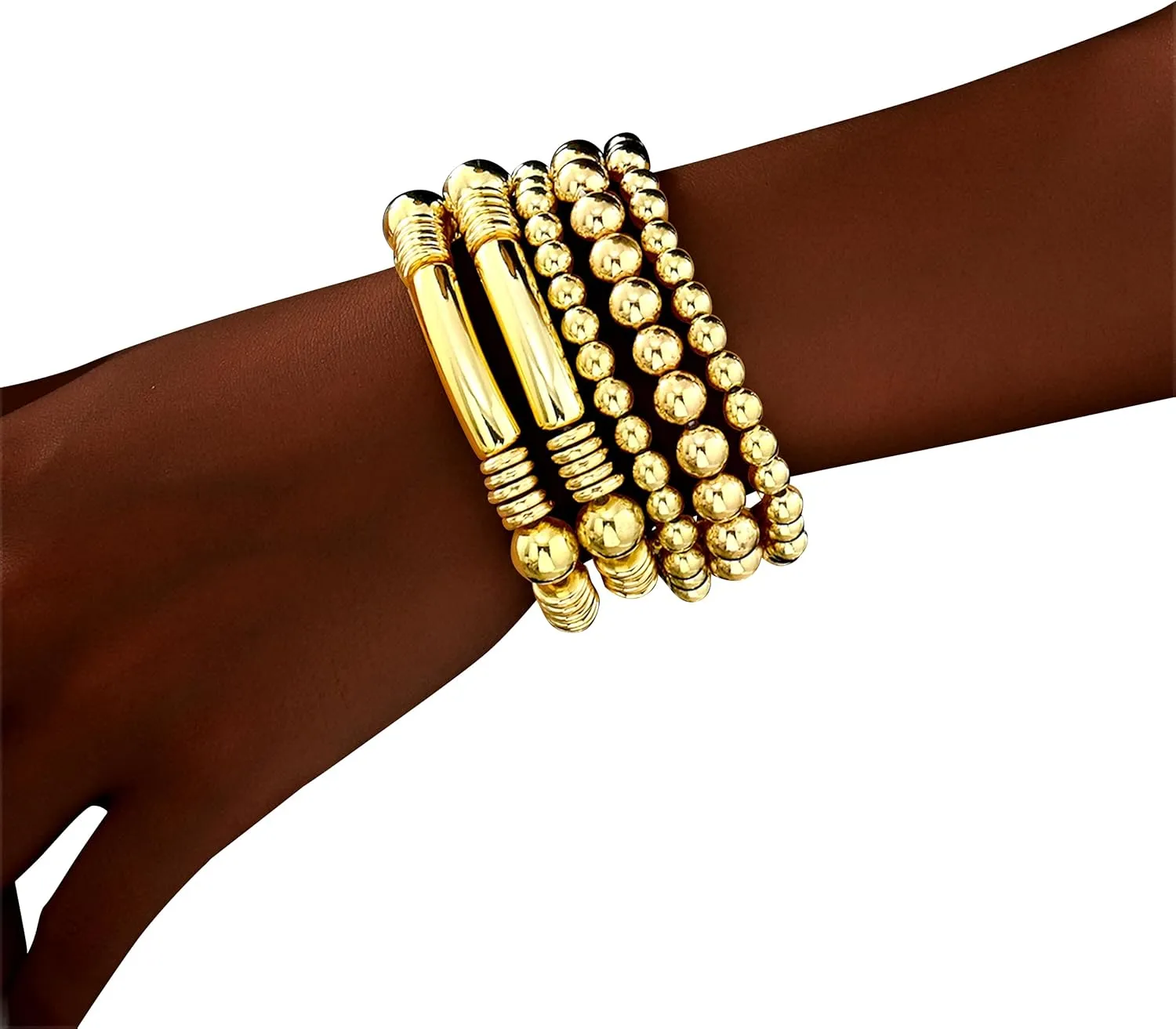 choice of all Gold Bracelets for Women Trendy Beaded Bracelet Non Tarnish Stack Cross Pearl Beaded Stretch Bracelets Jewelry Gifts for Women