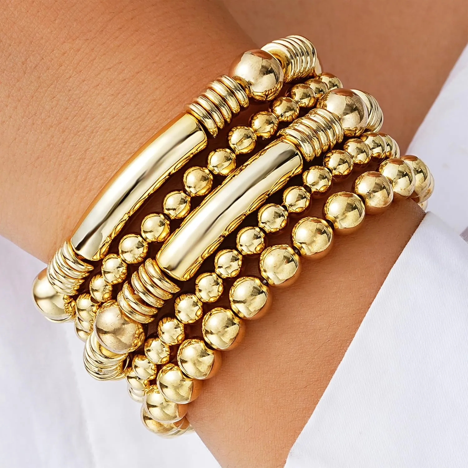 choice of all Gold Bracelets for Women Trendy Beaded Bracelet Non Tarnish Stack Cross Pearl Beaded Stretch Bracelets Jewelry Gifts for Women