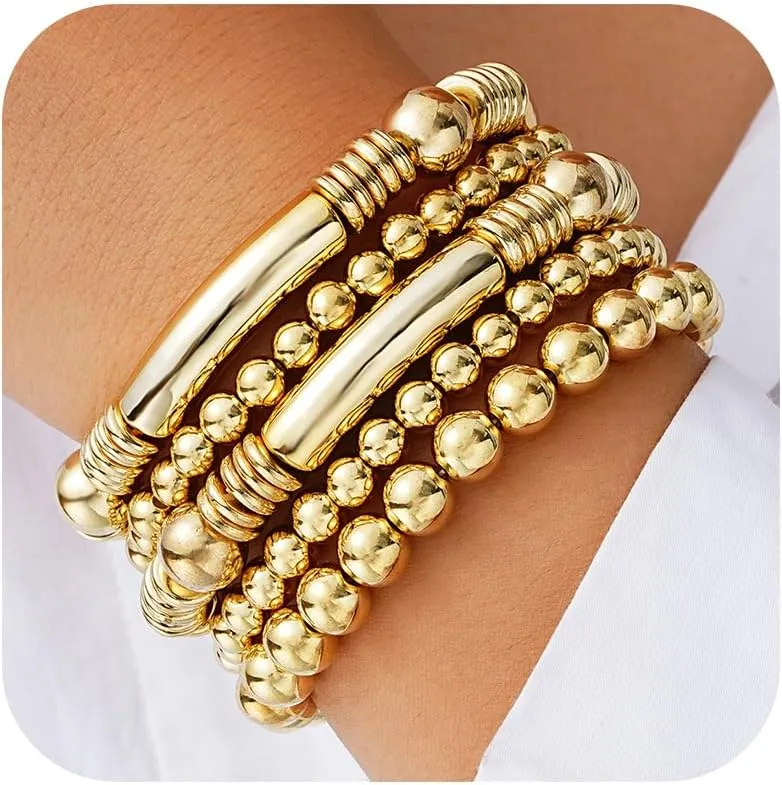 choice of all Gold Bracelets for Women Trendy Beaded Bracelet Non Tarnish Stack Cross Pearl Beaded Stretch Bracelets Jewelry Gifts for Women
