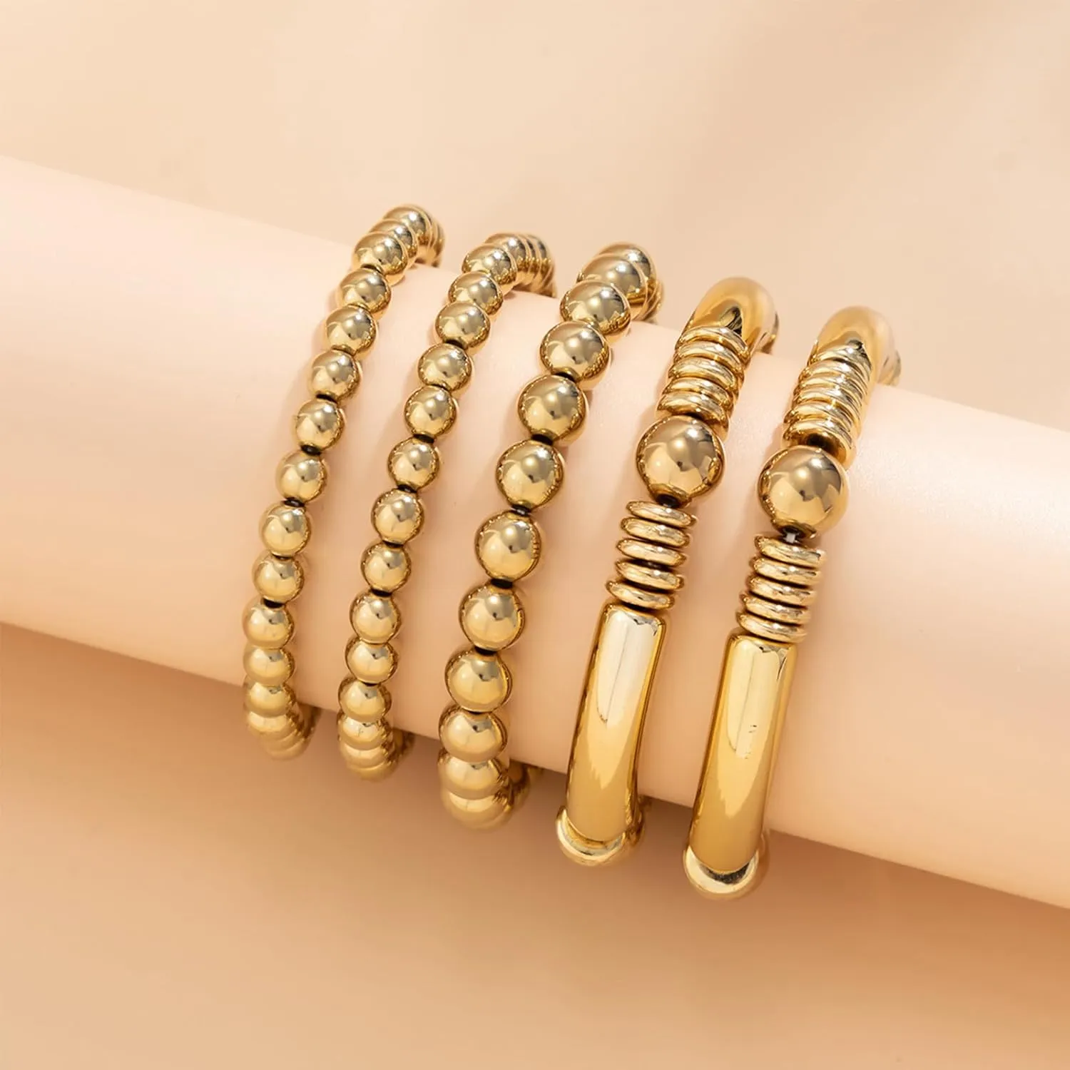 choice of all Gold Bracelets for Women Trendy Beaded Bracelet Non Tarnish Stack Cross Pearl Beaded Stretch Bracelets Jewelry Gifts for Women