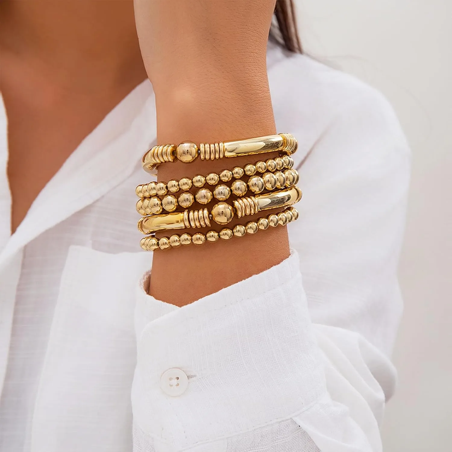 choice of all Gold Bracelets for Women Trendy Beaded Bracelet Non Tarnish Stack Cross Pearl Beaded Stretch Bracelets Jewelry Gifts for Women