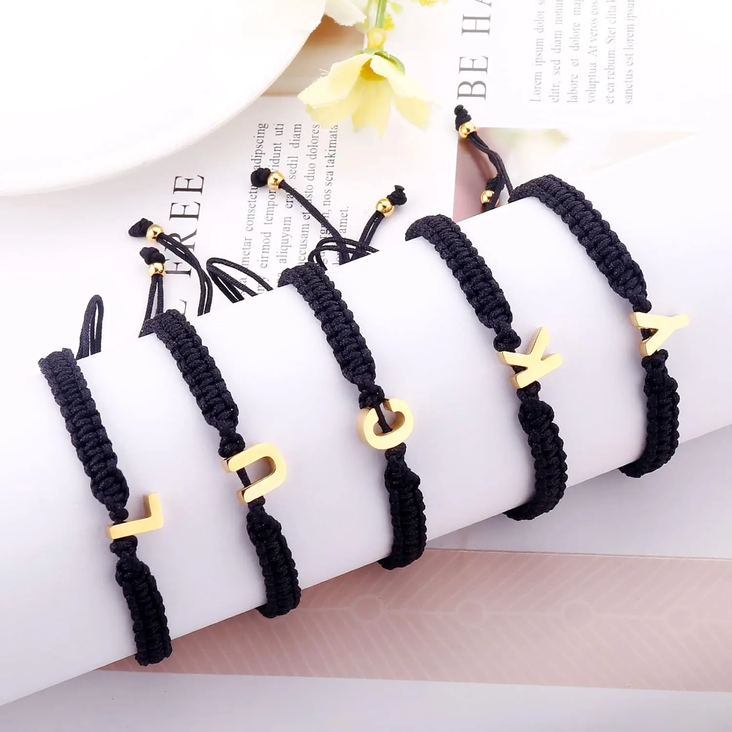 Dainty Stainless Steel Initial A-Z Letter Charm Bracelets for Men Women Teen Girls Handmade Adjustable Rope Braided Jewelry Personalized Birthday Gifts (Z-Black)