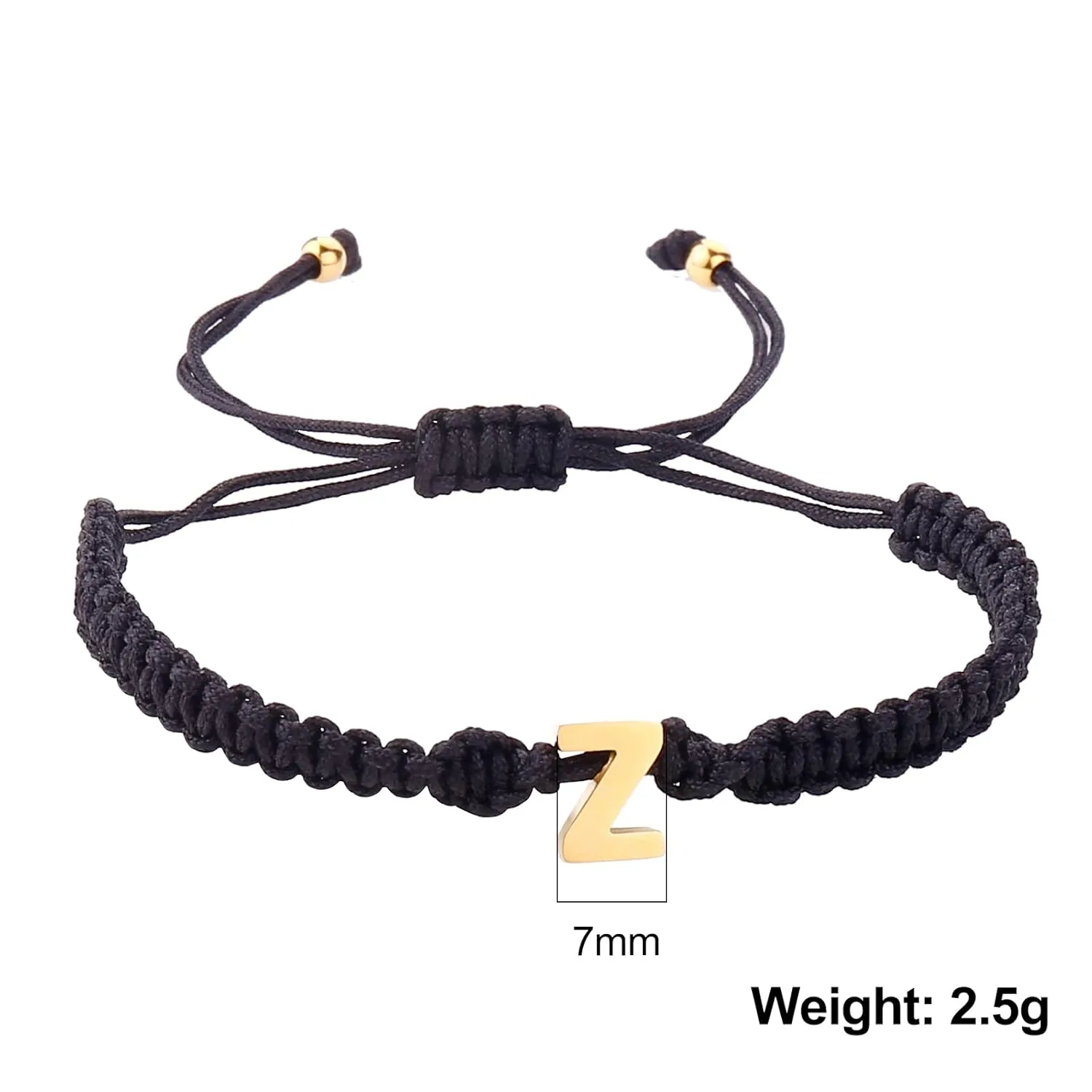 Dainty Stainless Steel Initial A-Z Letter Charm Bracelets for Men Women Teen Girls Handmade Adjustable Rope Braided Jewelry Personalized Birthday Gifts (Z-Black)
