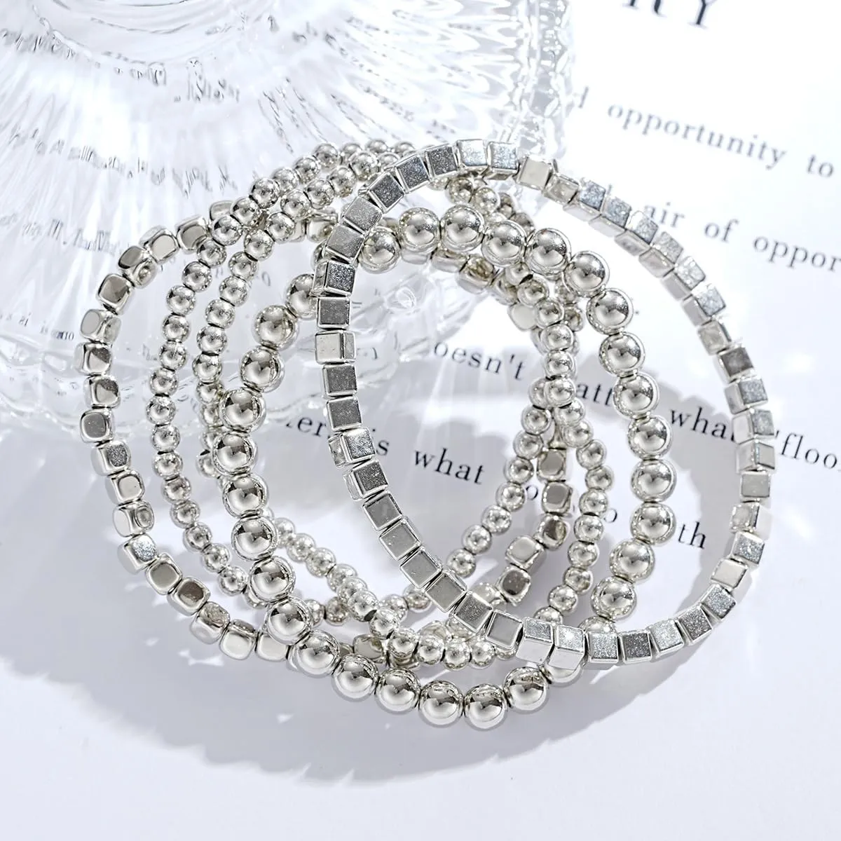 Elastic Gold Beaded Bracelets Dainty Stretch Stackable Bead Ball Bracelet Set Stackable Bracelet Adjustable Bracelet