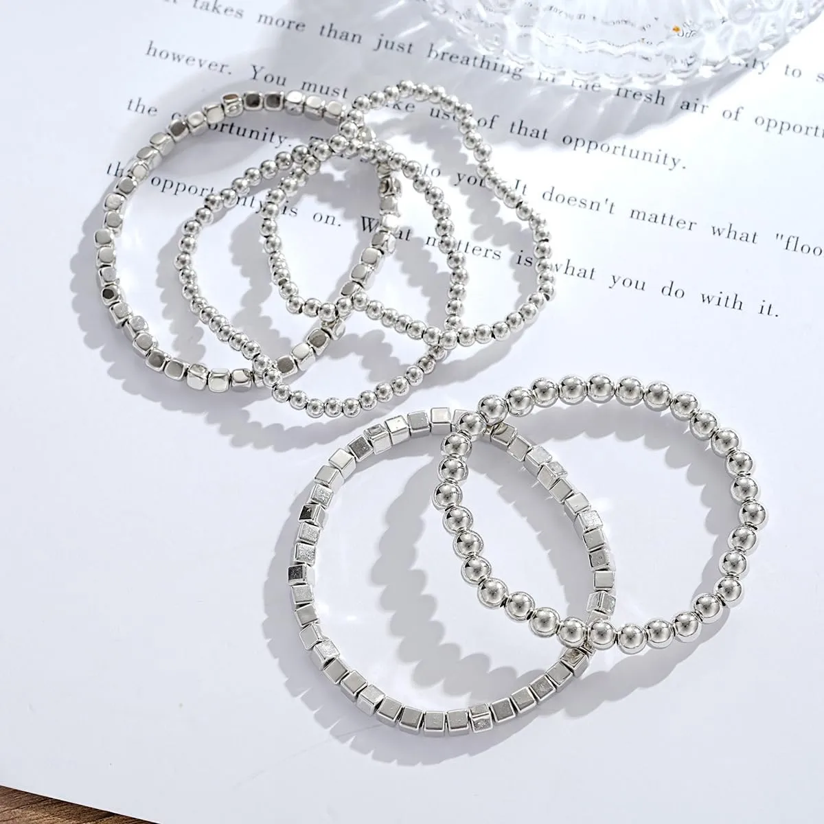 Elastic Gold Beaded Bracelets Dainty Stretch Stackable Bead Ball Bracelet Set Stackable Bracelet Adjustable Bracelet