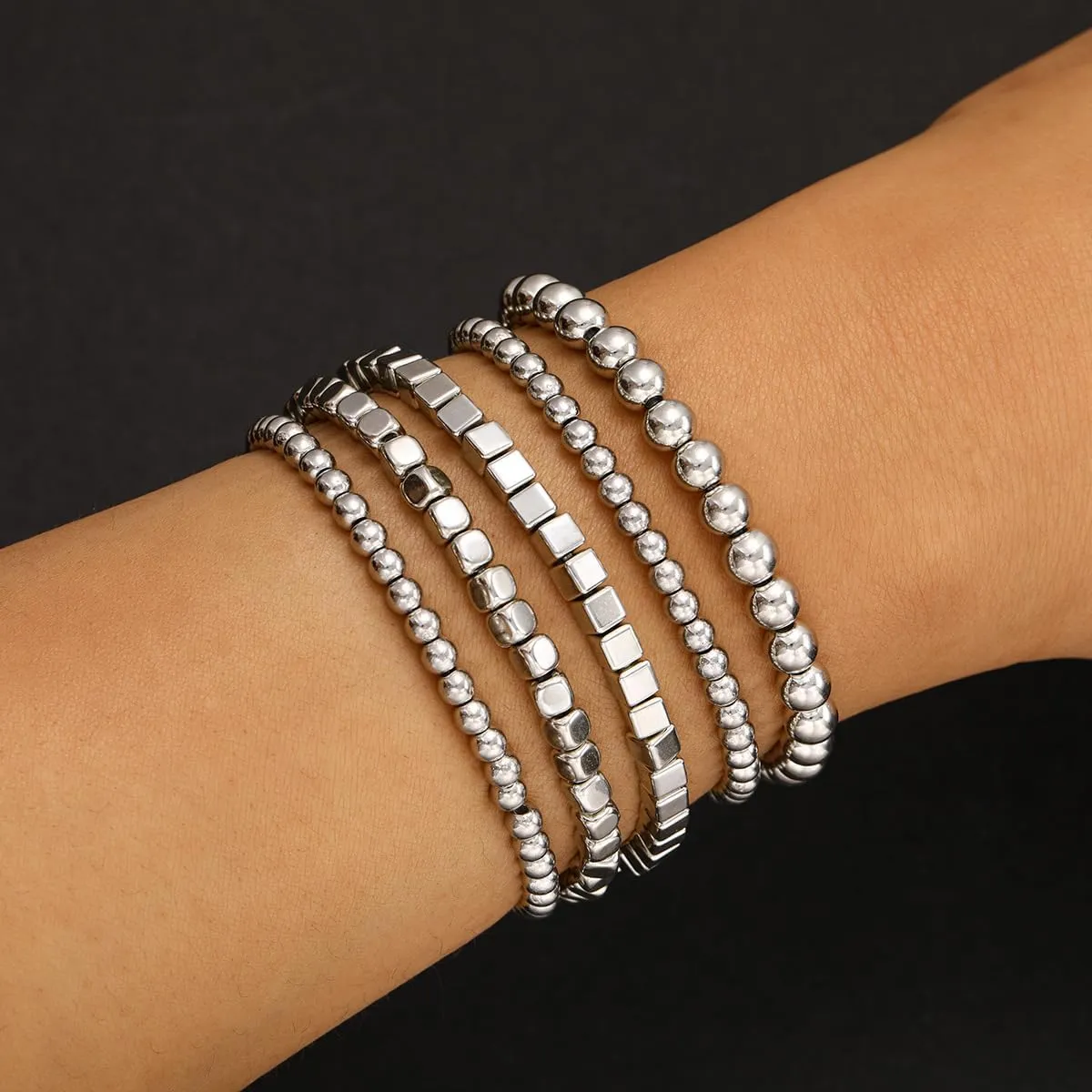 Elastic Gold Beaded Bracelets Dainty Stretch Stackable Bead Ball Bracelet Set Stackable Bracelet Adjustable Bracelet
